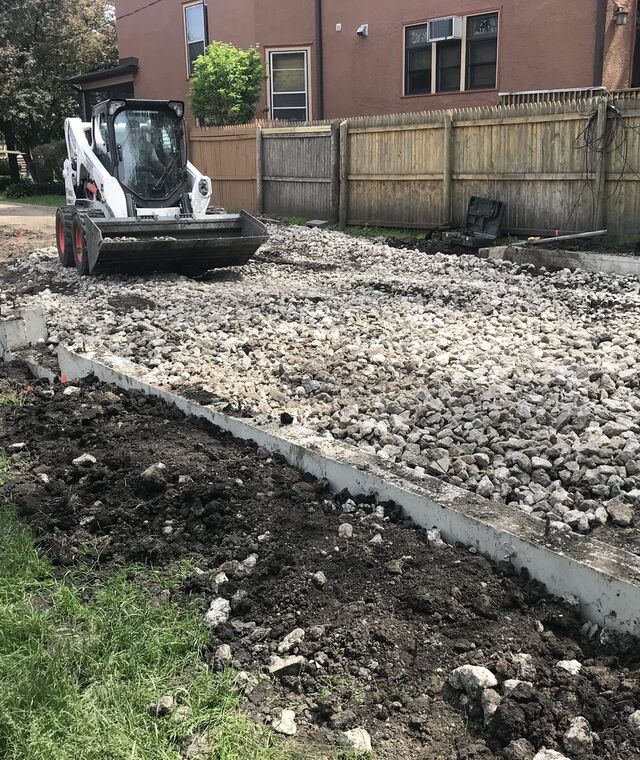 Old surface removed and stone base laid