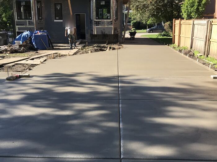 New driveway between two buildings